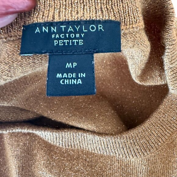 ANN TAYLOR Dark Gold Metallic Crewneck Sweater Size Medium Petite - Picture 4 of 10